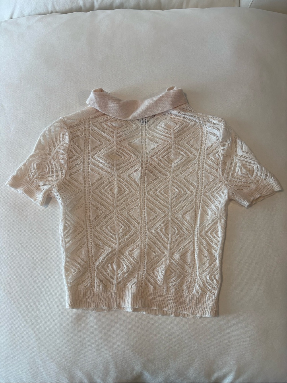 J.Crew Cashmere Lace Pointelle Diamond Polo Sweater in Snow Cream - Picture 2 of 3